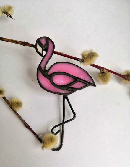 Stained glass brooch &quot;Flamingo&quot;