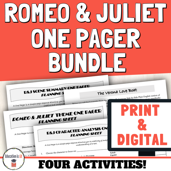 Romeo And Juliet One Pager Activities Romeo and juliet one pager activities