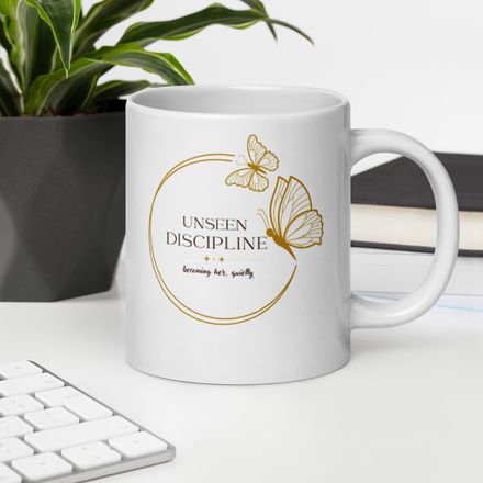 Unseen Discipline Mug – Luxury Feminine Motivation 20 oz Coffee Cup for Quiet Growth