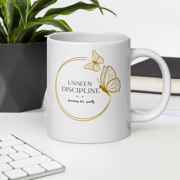 Unseen Discipline Mug – Luxury Feminine Motivation 20 oz Coffee Cup for Quiet Growth