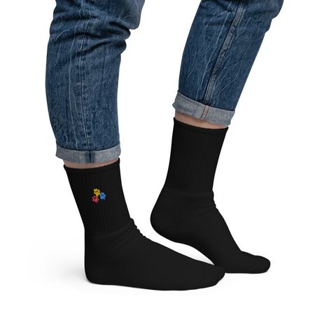 Paw Print ~ Embroidered - Cotton Blend Crew Socks | SOCCO