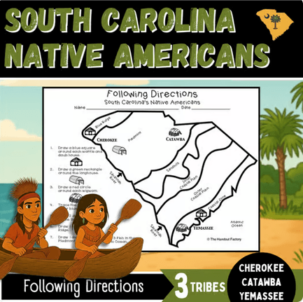 South Carolina Native Americans Following Directions Map Activity | Grades 2-5
