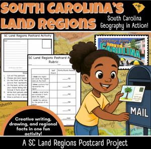 South Carolina Land Regions Postcard Activity | Geography | Grades 2-5