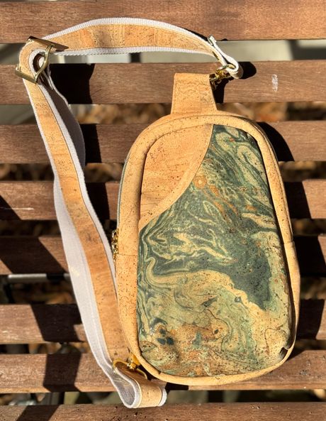 Green Marbled/Natural Cork Sling Bag
