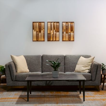 walnut triptych with figured pine // 19 x 11