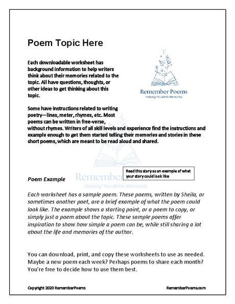 My First Job Poem Downloadable Worksheet