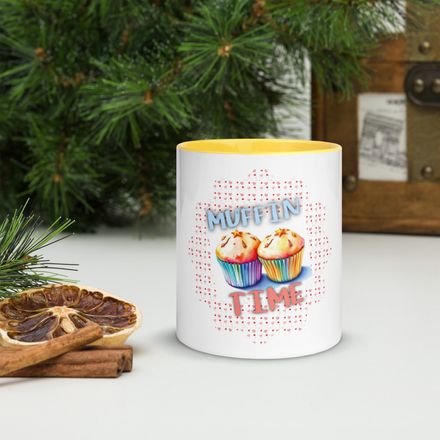 White Ceramic Mug With Color Inside MUFFIN TIME 