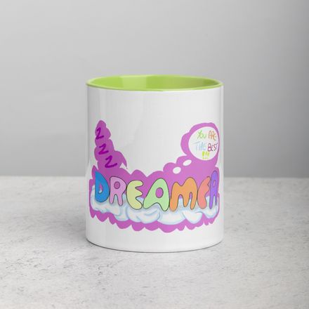 White Ceramic Mug With Color Inside DREAMER PINK 
