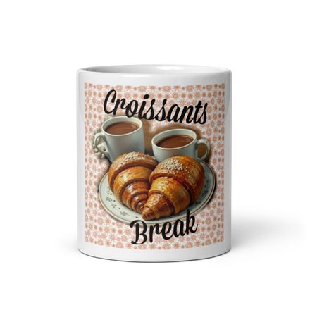 White Glossy Mug CROISSANTS BREAK 