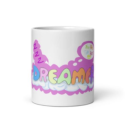 White Glossy Mug DREAMER PINK 