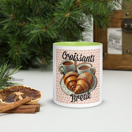 White Ceramic Mug With Color Inside CROISSANTS BREAK