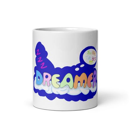 White Glossy Mug DREAMER BLUE