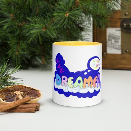 White Ceramic Mug With Color Inside DREAMER BLUE