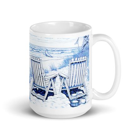 Blue and White Beach Chairs Mug 15 oz 