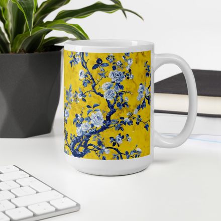 Beauchamp Blue and Yellow Floral Toile Mug 15 oz