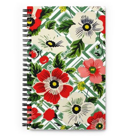 Green Lattice and Flowers Spiral Notebook