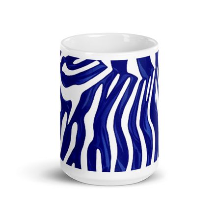 Blue and White Zebra Mug 15 oz 