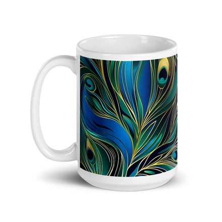 Blue and Green Peacock Mug 15 oz 