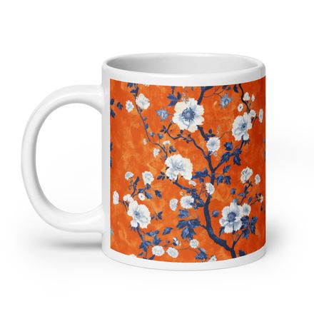 Beauchamp Blue and Rust Floral Toile Mug 20 oz