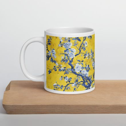 Beauchamp Blue and Yellow Floral Toile Mug 20 oz