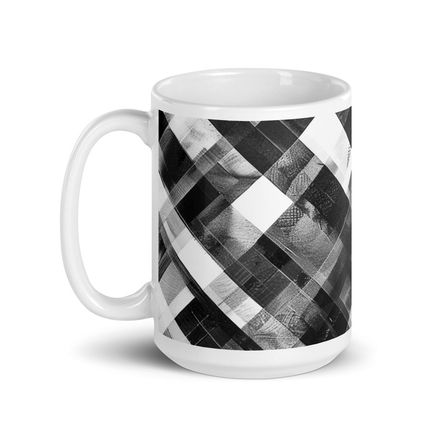Black and White Plaid Mug 15 oz 