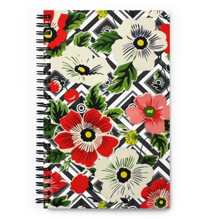 Black Lattice and Flowers Spiral Notebook