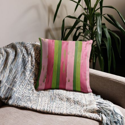 Fancy Nancy Pink and Green Striped Throw Pillow 18″×18″
