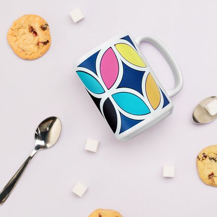 Pink and Blue Flower Petals Mug 15 oz 