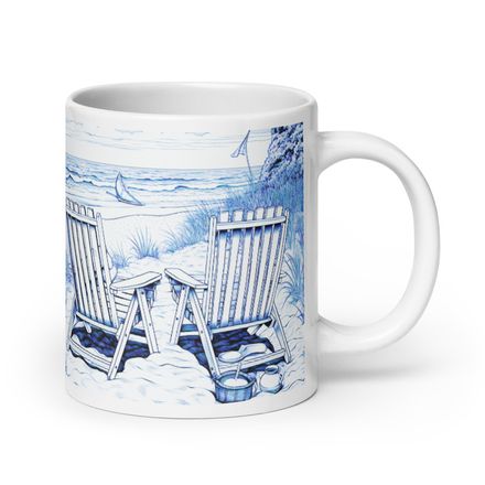 Blue and White Beach Chairs Mug 20 oz 