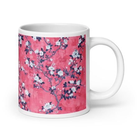 Beauchamp Blue and Pink Floral Toile Mug 20 oz