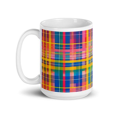 Pink Plaid Mug 15 oz 