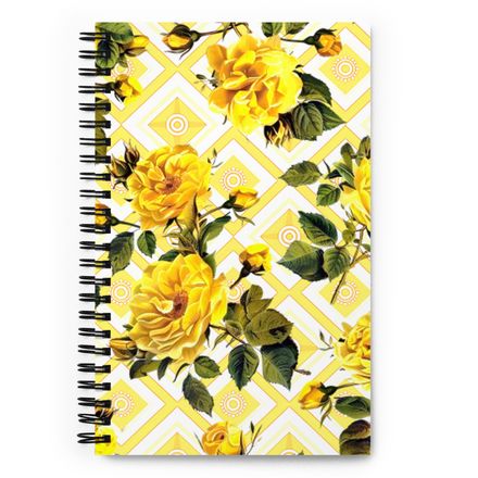 Bright Yellow Lattice and Roses Spiral Notebook