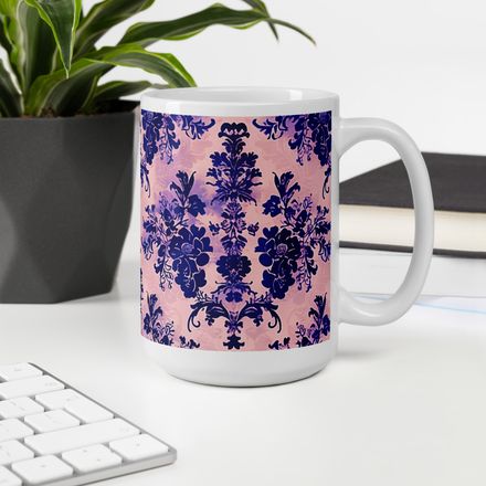 Navy Lace on Pink Mug 15 oz 