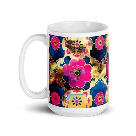 Pink and Blue Flower Print Mug 15 oz 