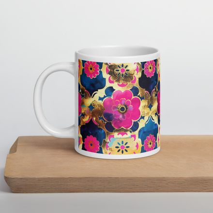 Pink and Blue Flower Print Mug 20 oz 