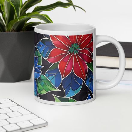 Red and Blue Christmas Poinsettia Mug 20 oz 