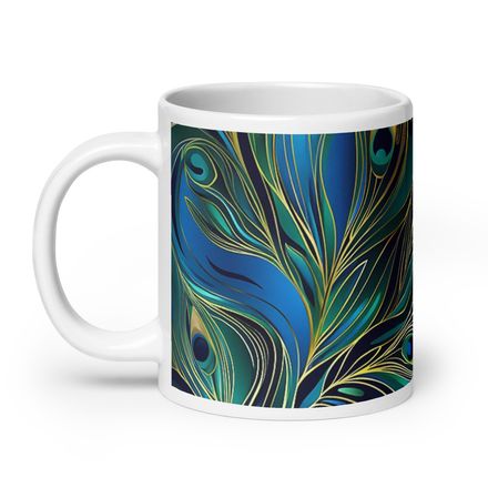 Blue and Green Peacock Mug 20 oz 