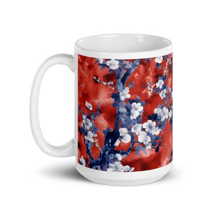 Beauchamp Blue and Red Floral Toile Mug 15 oz