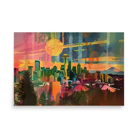 Seattle Dreamscape Midcentury Modern Poster 24&quot; x 36&quot;