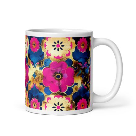 Pink and Blue Flower Print Mug 11 oz 