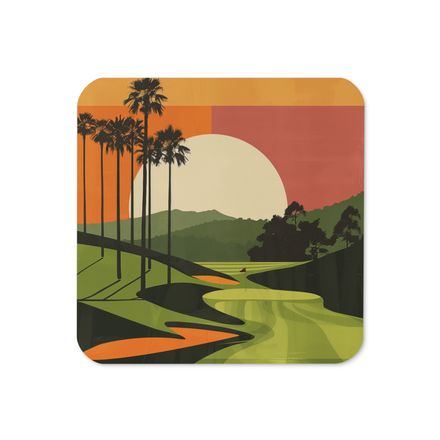 Sunset at Pebble Beach Midcentury Modern Coaster