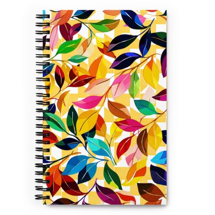 Colorful Leaves on Yellow Geometric Spiral Notebook