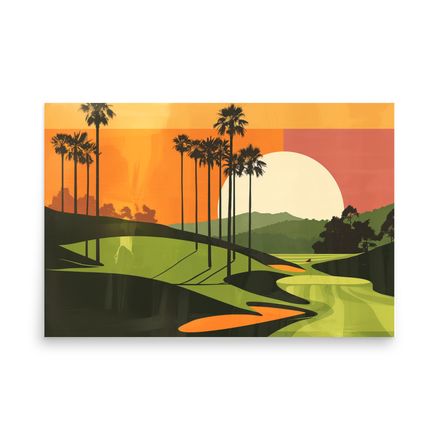 Sunset at Pebble Beach Midcentury Modern Poster 24&quot; x 36&quot;