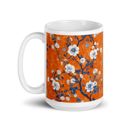 Beauchamp Blue and Rust Floral Toile Mug 15 oz