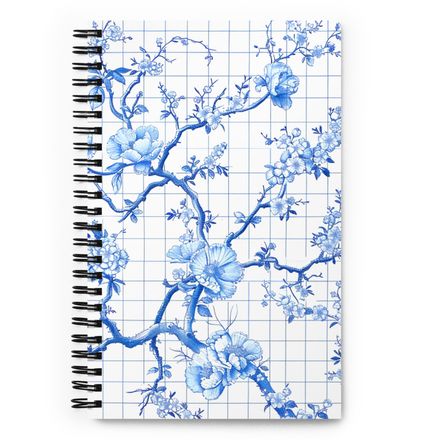 Blue and White Chinoiserie Flower Sketch Spiral Notebook