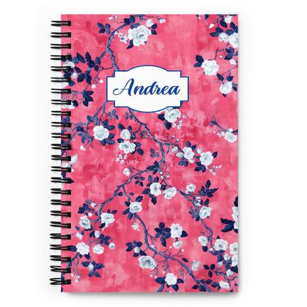 Beauchamp Blue and Pink Personalized Floral Toile Spiral Notebook