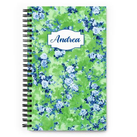 Beauchamp Blue and Green Personalized Floral Toile Spiral Notebook