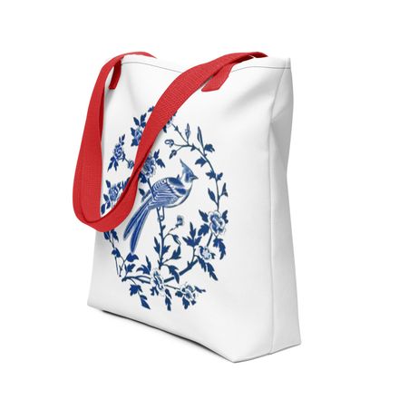 Blue and White Chinoiserie Cardinal Tote Bag