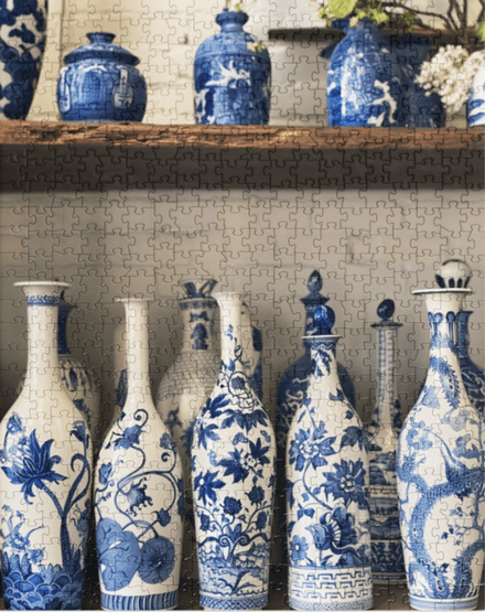 Blue and White Kitchen in Trieste Bottles Puzzle in Two Sizes