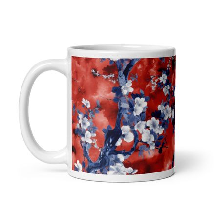 Beauchamp Blue and Red Floral Toile Mug 11 oz